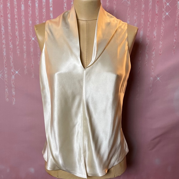 [8] ZENOBIA Satin Silky Sleeveless Blouse in Creamy Ivory Color - Picture 1 of 5